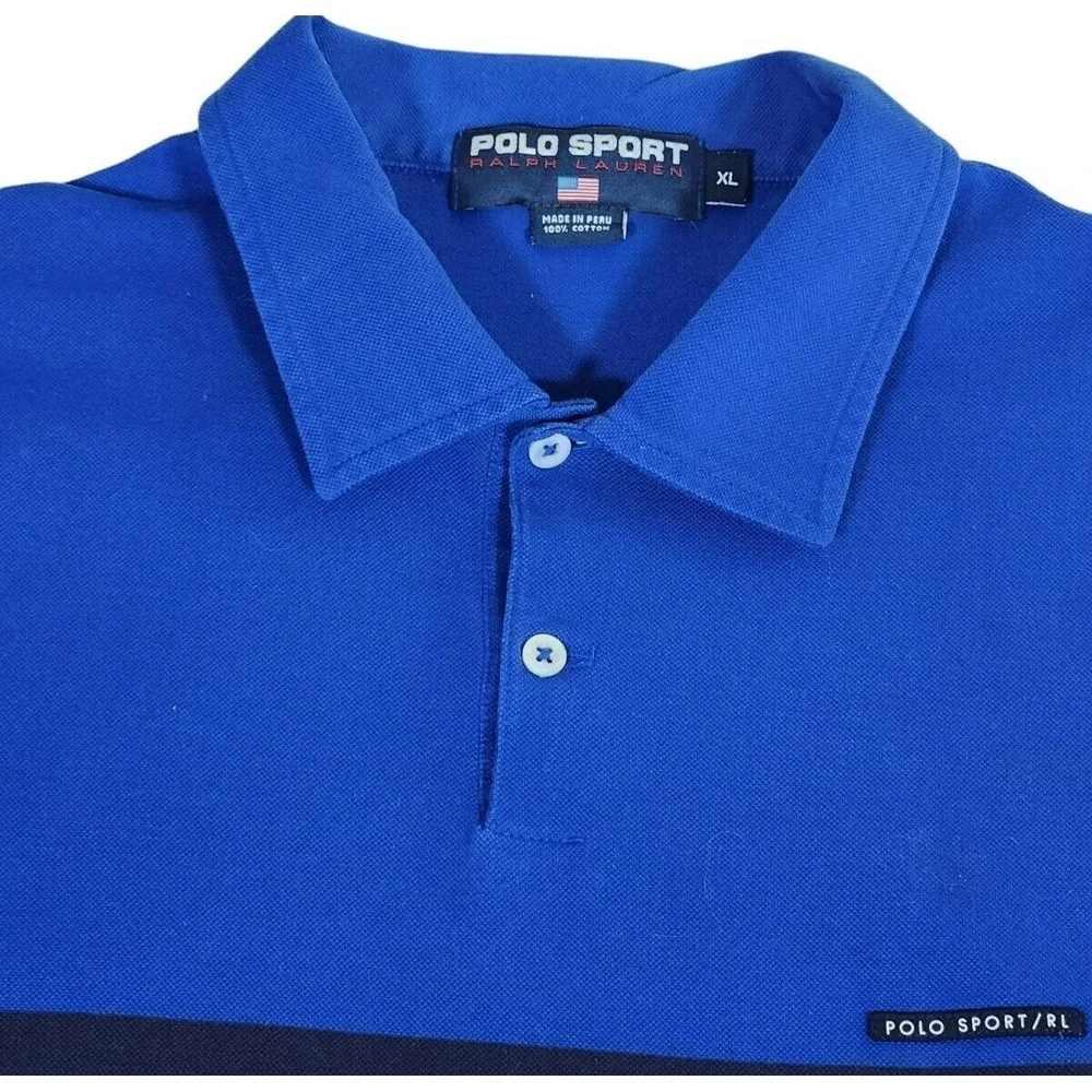 Polo Sport Ralph Lauren Men's XL Polo‎ Shirt Blue Striped Short Sleeve Logo